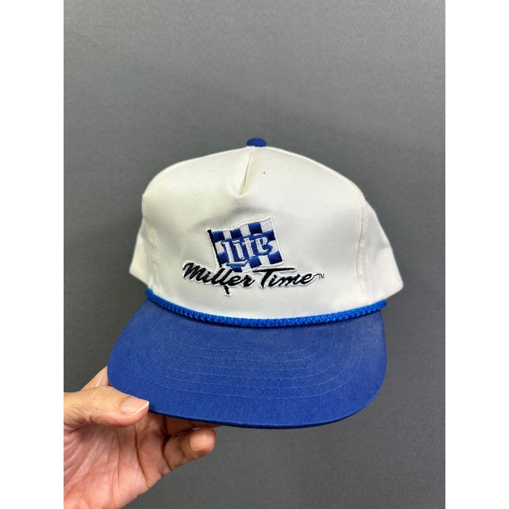 Vintage Miller Lite Miller Time Hat White Blue Rope Trucker Snapback Cap Men's
